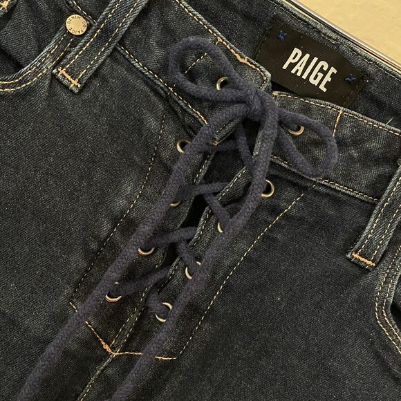 PAIGE Denim - ~ PAIGE 31 Colette Flare Jeans* Stretch Women's Dark Blue Wash Lace Up Front HTF